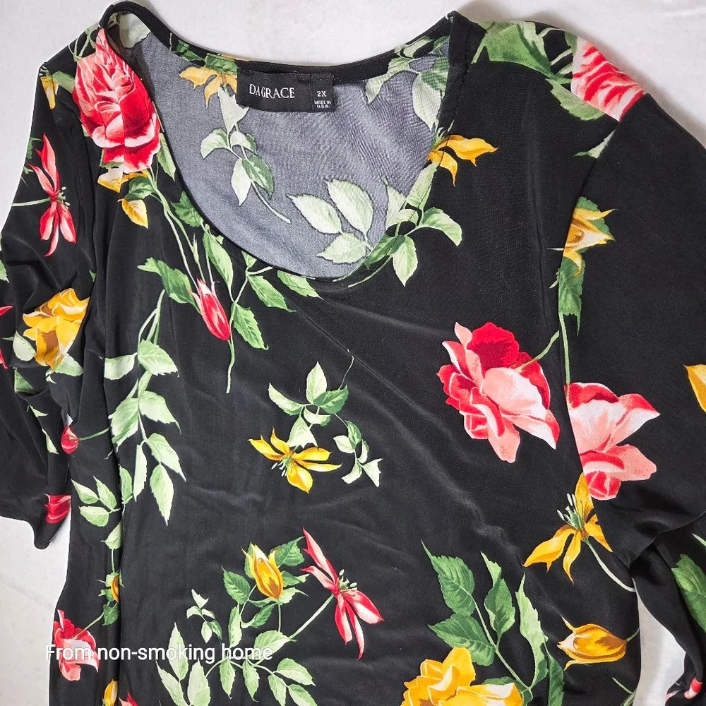Women's DA GRACE Black Floral Tunic Top 2X